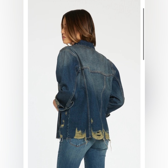 Dear John Elsie Oversized Destructed Frayed Hem 100% Cotton Denim Jacket Size M - Picture 2 of 16